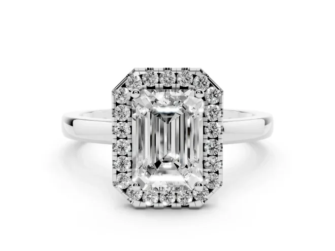Emerald Cut Thin Halo Engagement Ring Setting | Plain Polished Band | Platinum