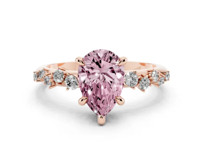 Pear-Shaped Graduated Accent Engagement Ring Setting for a Fancy Pink Lab-Grown Diamond | Rose Gold