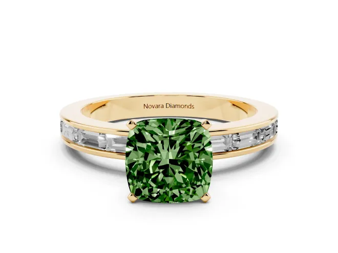 Cushion Cut Channel Set Engagement Ring Setting for a Fancy Green Lab-Grown Diamond | Yellow Gold