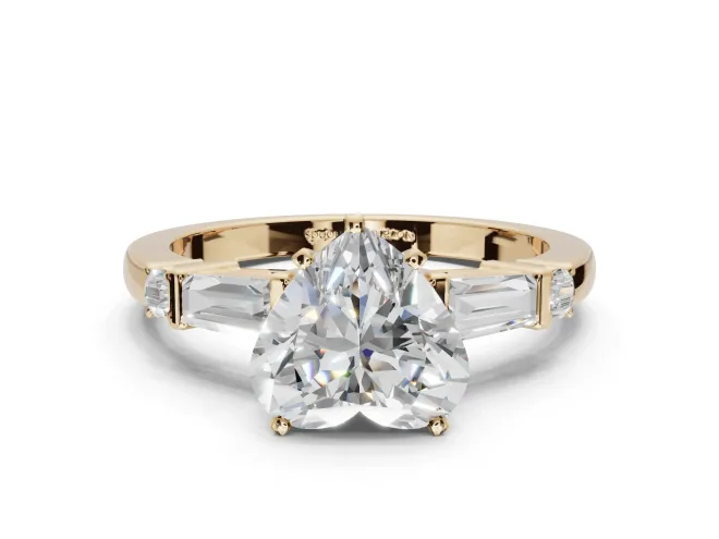 Heart-Shaped Tapered Baguette Engagement Ring Setting | Bar Set Sides | Yellow Gold