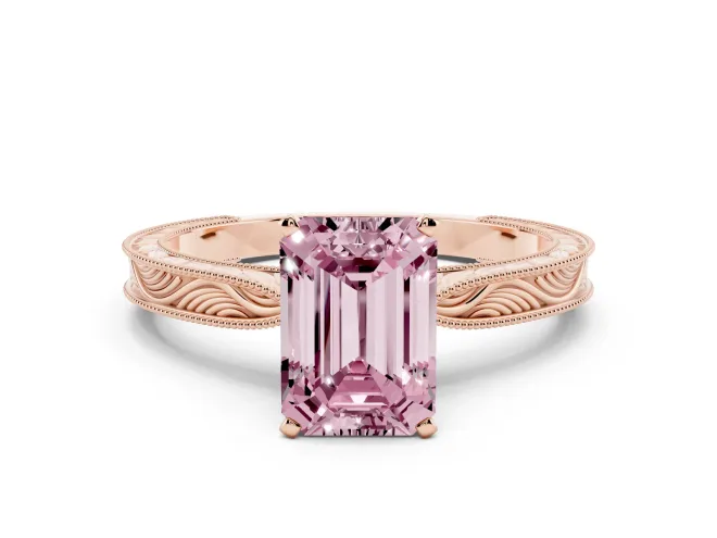 Emerald Cut Engraved Engagement Ring Setting for a Fancy Pink Lab-Grown Diamond | Rose Gold