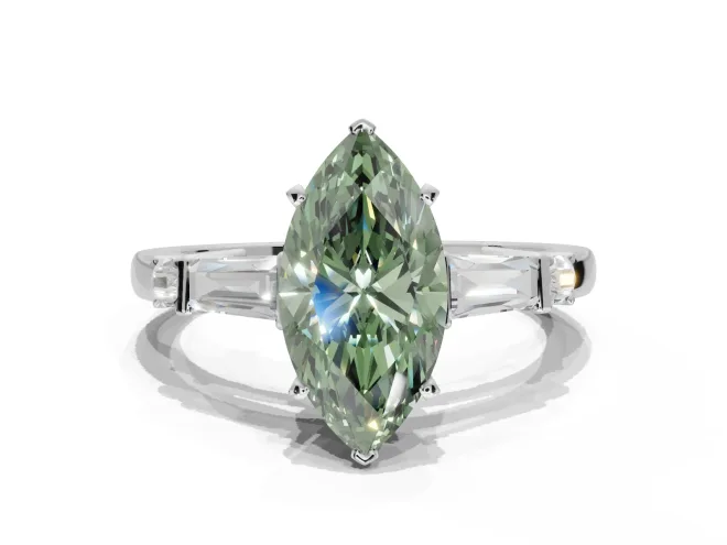 Marquise Tapered Baguette Engagement Ring Setting for a Fancy Green Lab-Grown Diamond | White Gold