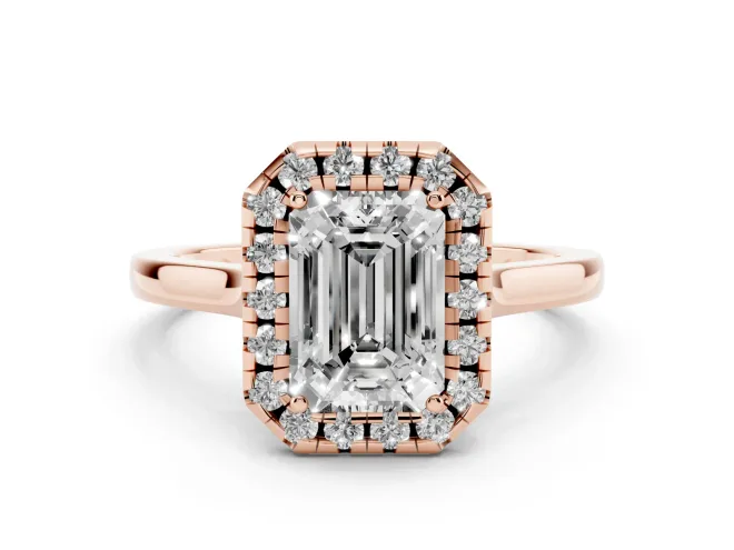 Emerald Cut Halo Engagement Ring Setting | Flat Tapered Band | Rose Gold