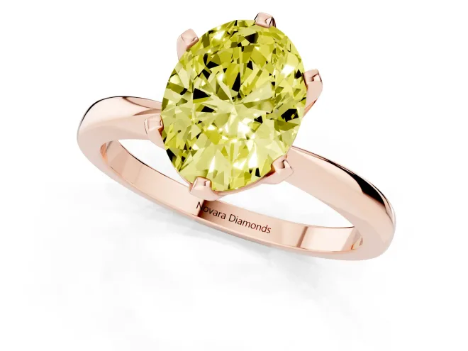 Fancy Yellow Oval Cut Diamond Solitaire Engagement Ring Set in Rose gold with Slim Tapered Solitaire Band – second view