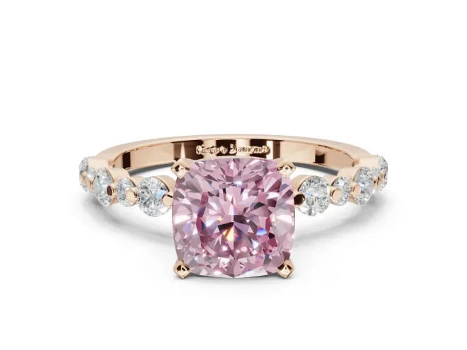 Cushion Cut Pavé Solitaire Engagement Ring Setting for a Fancy Pink Lab-Grown Diamond | Alternating Accents | Rose Gold