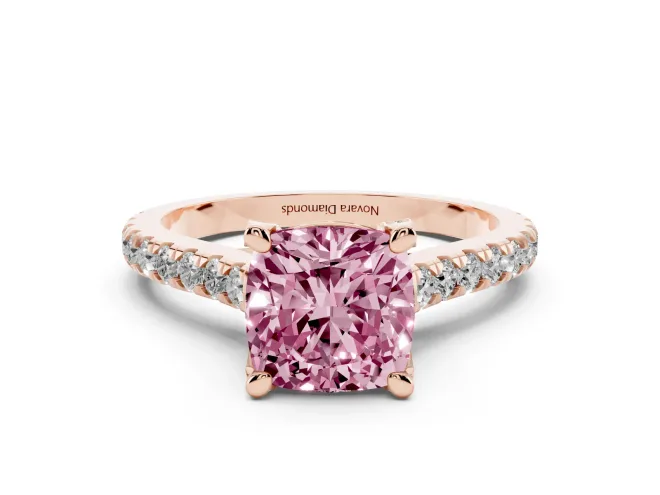Cushion Cut Hidden Halo Pavé Engagement Ring Setting for a Fancy Pink Lab-Grown Diamond | Claw Prongs | Rose Gold