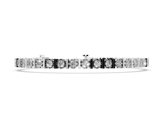 Round Lab-Grown Diamond Station Tennis Bracelet | Polished Bar Spacers | White Gold