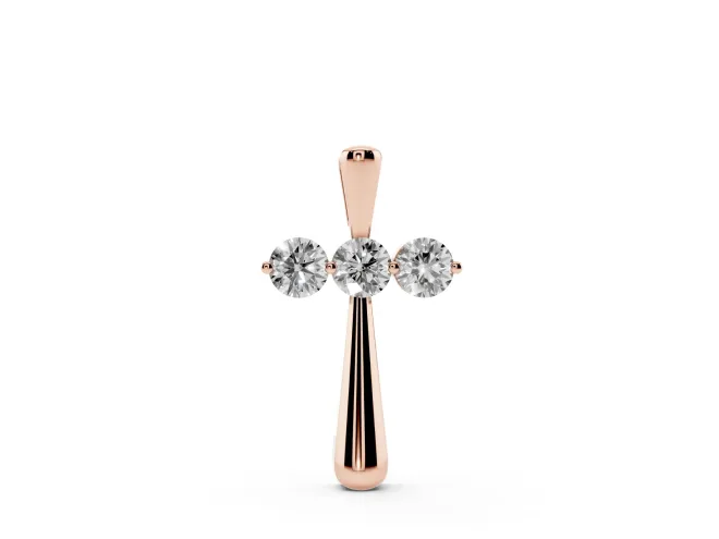 Round Lab-Grown Diamond Three-Stone Cross Pendant Necklace | Stone Crossbar | Rose Gold