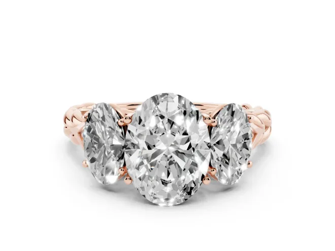 Oval Three Stone Engagement Ring Setting | Braided Band | Rose Gold