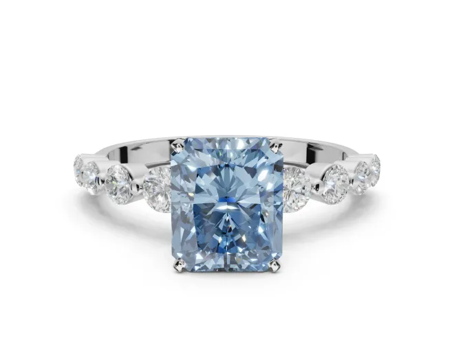 Radiant Cut Graduated Side Stone Engagement Ring Setting for a Fancy Blue Lab-Grown Diamond | Platinum