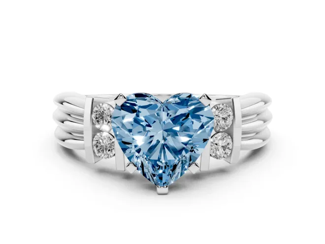 Heart-Shaped Bar-Set Engagement Ring Setting for a Fancy Blue Lab-Grown Diamond | Sterling Silver