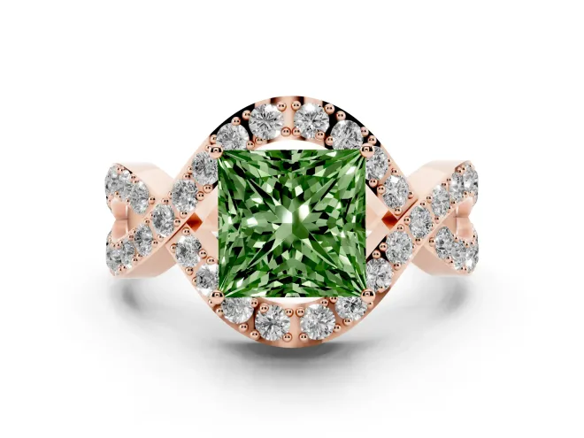 Princess Cut Infinity Twist Engagement Ring Setting for a Fancy Green Lab-Grown Diamond | Rose Gold