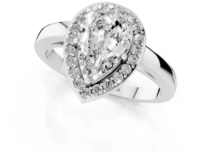 Pear Cut Diamond Halo Ring Set in White gold with Solitaire Band and Prong Setting – second view