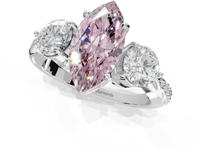 Marquise Three Stone Engagement Ring Setting for a Fancy Pink Lab-Grown Diamond | Tapered Pave Band | Sterling Silver – second view