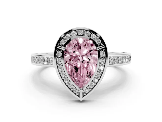 Pear-Shaped Sectioned Halo Engagement Ring Setting for a Fancy Pink Lab-Grown Diamond | White Gold