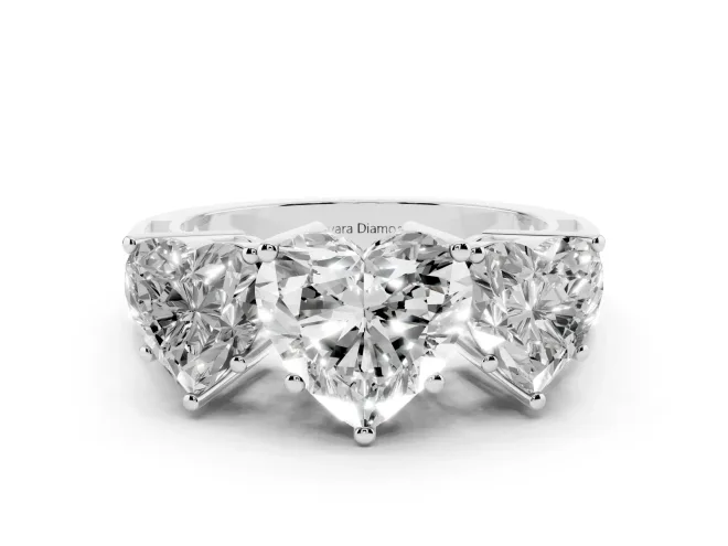 Heart Cut Diamond Three-Stone Ring Set in Silver with Textured Band
