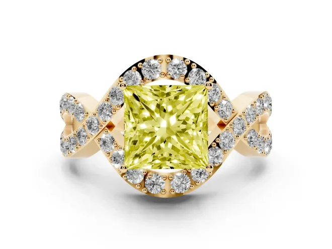 Princess Cut Infinity Twist Engagement Ring Setting for a Fancy Yellow Lab-Grown Diamond | Pavé Ribbons | Yellow Gold