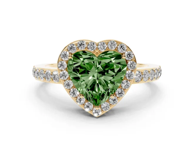 Heart-Shaped Halo Pavé Engagement Ring Setting for a Fancy Green Lab-Grown Diamond | Heart Cutout Gallery | Yellow Gold