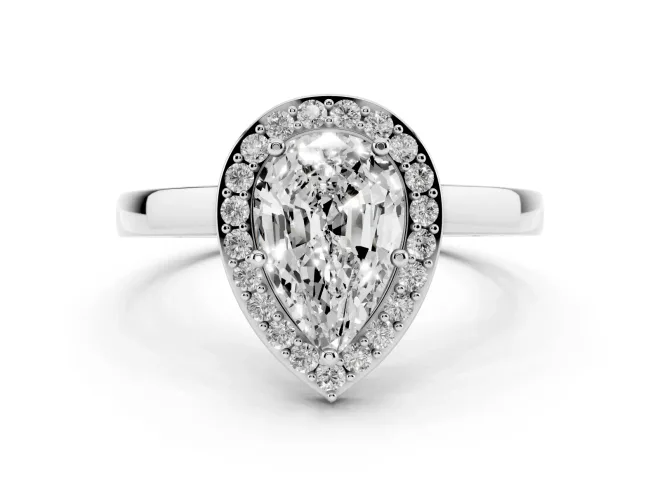 Pear-Shaped Thin Halo Low Profile Engagement Ring Setting | Slim Plain Band | White Gold