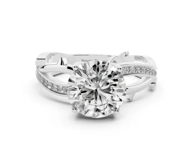 Round Twisted Pavé Engagement Ring Setting | Pavé and Plain Strands | White Gold