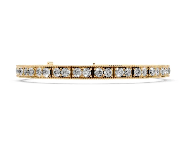 Round Lab-Grown Diamond Vintage Milgrain Tennis Bracelet | Paired Stones | Yellow Gold