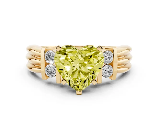 Heart-Shaped Bar-Set Engagement Ring Setting for a Fancy Yellow Lab-Grown Diamond | Yellow Gold
