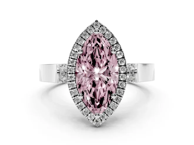 Marquise Pavé Halo Engagement Ring Setting for a Fancy Pink Lab-Grown Diamond | Platinum