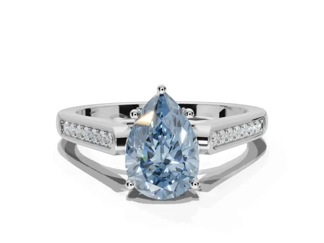 Pear-Shaped Cathedral Solitaire Engagement Ring Setting for a Fancy Blue Lab-Grown Diamond | Channel Set Band | Platinum