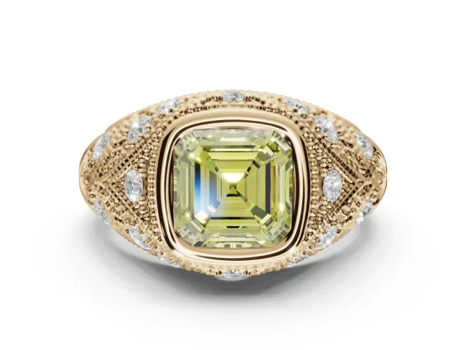 Asscher Cut Vintage Bezel Engagement Ring Setting for a Fancy Yellow Lab-Grown Diamond | Yellow Gold