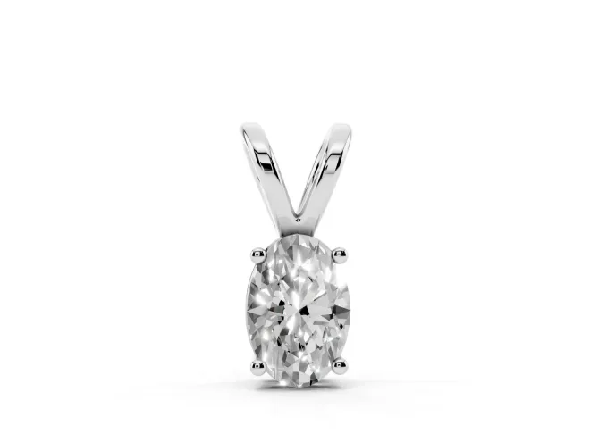Oval Lab-Grown Diamond Solitaire Pendant Necklace | Split V Bail | White Gold