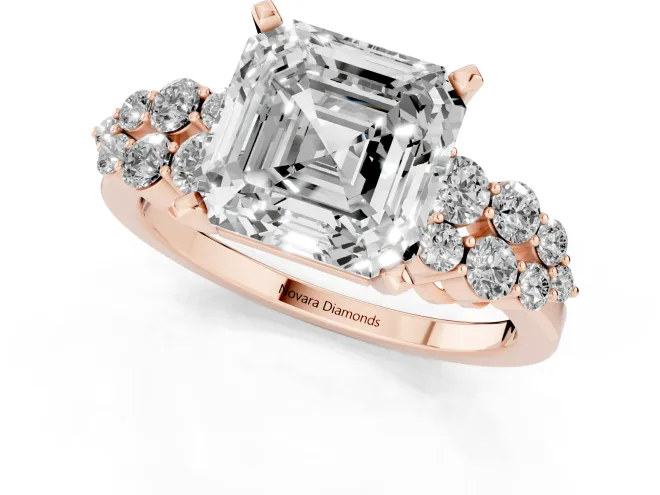 Asscher Cut Diamond Cluster Engagement Ring Set in Rose gold with Pavé Band and Prong Setting – second view