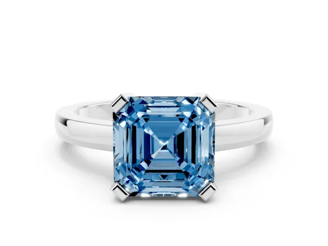Asscher Cut Solitaire Engagement Ring Setting for a Fancy Blue Lab-Grown Diamond | Flat Tab Prongs | Platinum