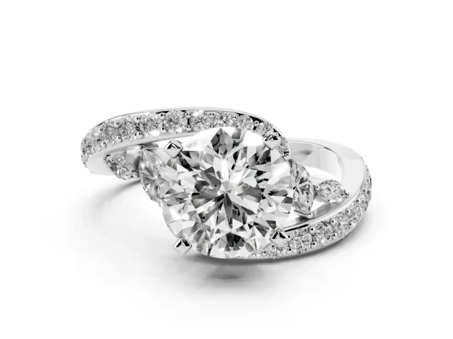 Round Bypass Pavé Engagement Ring Setting | Marquise Accents | Platinum