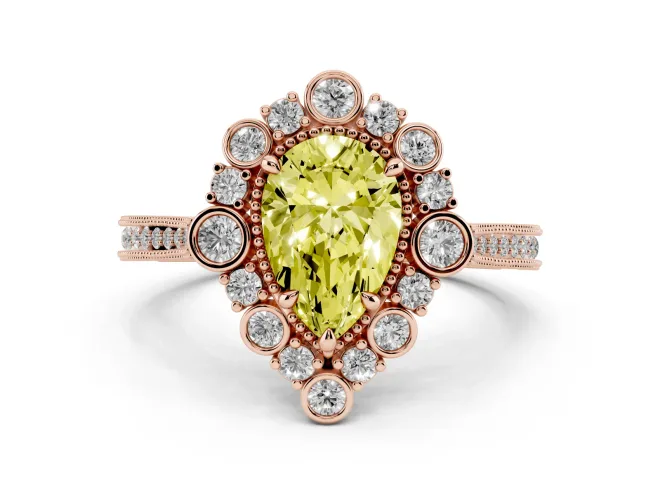 Pear-Shaped Scalloped Halo Engagement Ring Setting for a Fancy Yellow Lab-Grown Diamond | Milgrain Edges | Rose Gold
