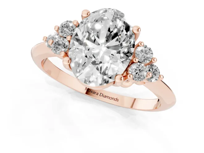 Oval Cut Diamond Cluster Ring Set in Rose gold with Plain Band and Prong Setting – second view