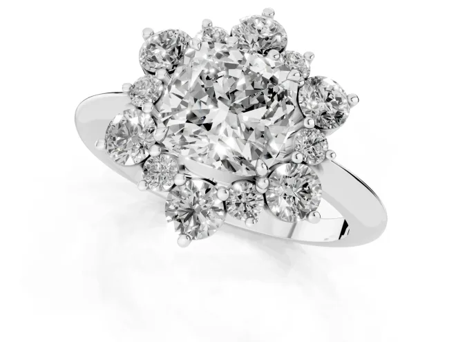 Cushion Cut Diamond Cluster Halo Ring Set in White gold with Solitaire Band and Prong Setting – second view