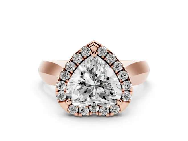 Heart Cut Diamond Halo Solitaire Engagement Ring Set in Rose gold with Square Band and Prong Setting