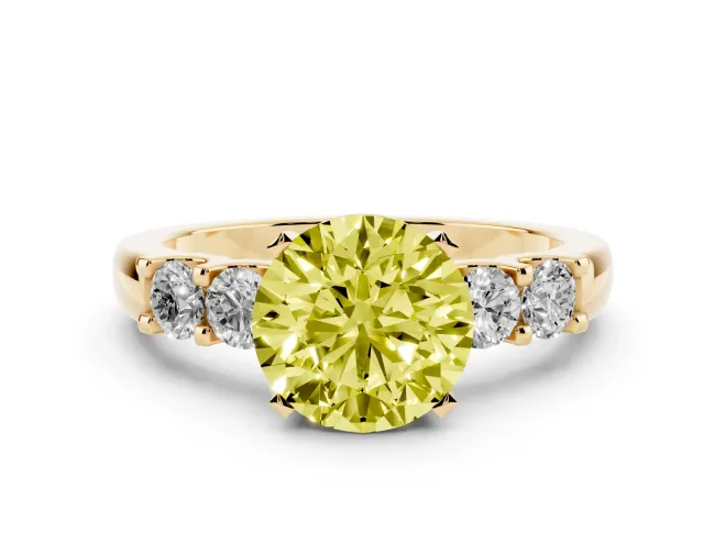 Round Five Stone Engagement Ring Setting for a Fancy Yellow Lab-Grown Diamond | Yellow Gold