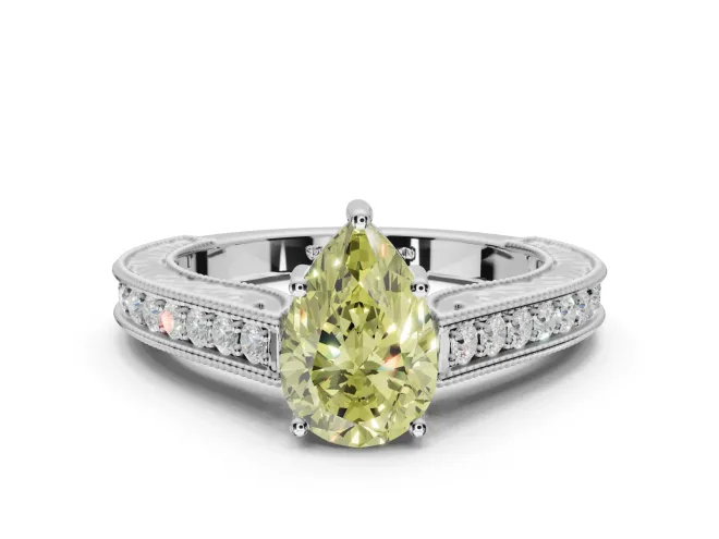 Pear-Shaped Vintage Engagement Ring Setting for a Fancy Yellow Lab-Grown Diamond | White Gold - Design NV-24644