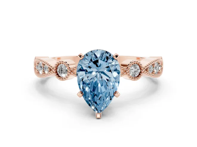 Pear-Shaped Vintage Milgrain Engagement Ring Setting for a Fancy Blue Lab-Grown Diamond | Rose Gold