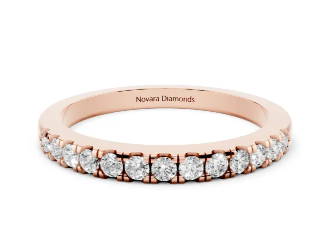 Round Lab-Grown Diamond Claw Pavé Wedding Band | Top-Set Row | Rose Gold