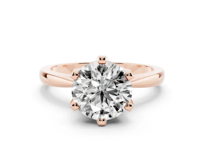 Round Cut Diamond Solitaire Engagement Ring Set in Rose gold with Slim Tapered Solitaire Band