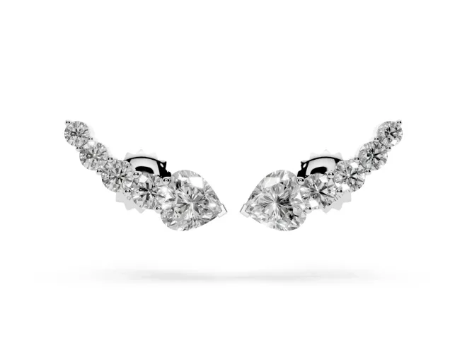 Round and Heart Lab-Grown Diamond Graduated Ear Climbers | Petite Curve | Sterling Silver