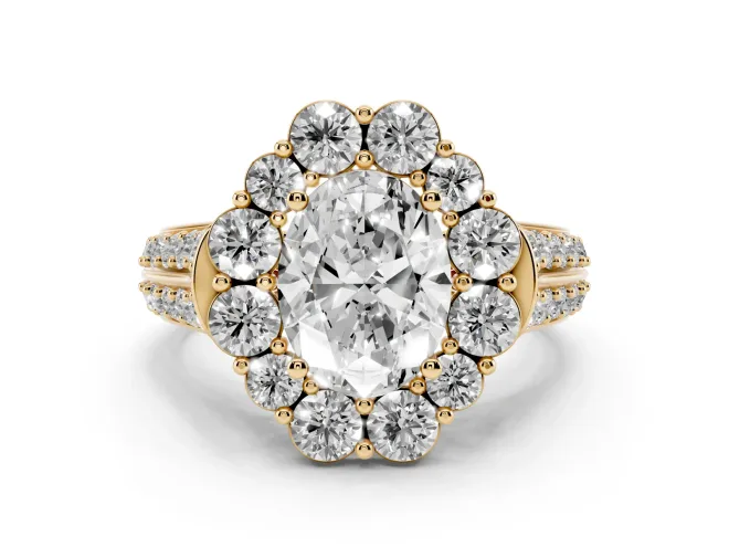 Oval Large Accent Halo Engagement Ring Setting | Graduated Pavé | Yellow Gold