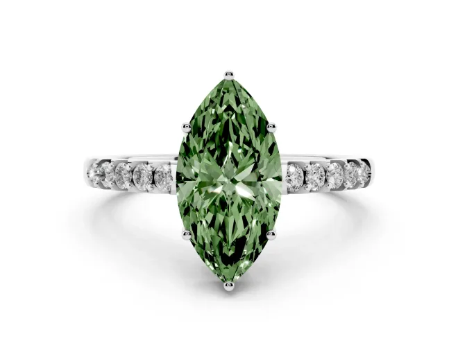 Marquise Engagement Ring Setting for a Fancy Green Lab-Grown Diamond | Sterling Silver - Design NV-24649