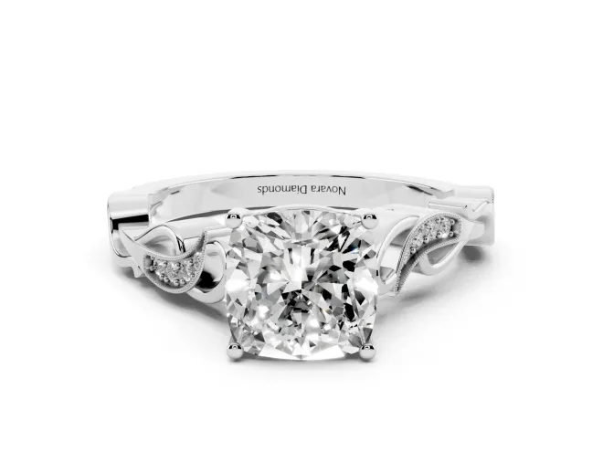 Cushion Cut Vintage Vine Solitaire Engagement Ring Setting | Milgrain Leaves | Platinum
