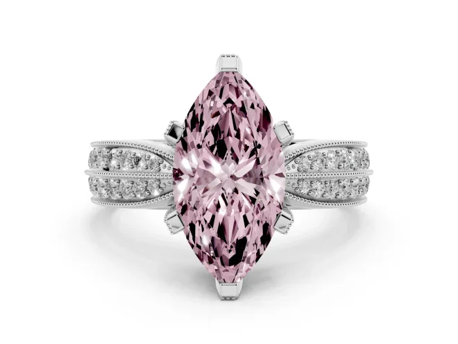 Marquise Milgrain Solitaire Engagement Ring Setting for a Fancy Pink Lab-Grown Diamond | Hidden Halo | Sterling Silver