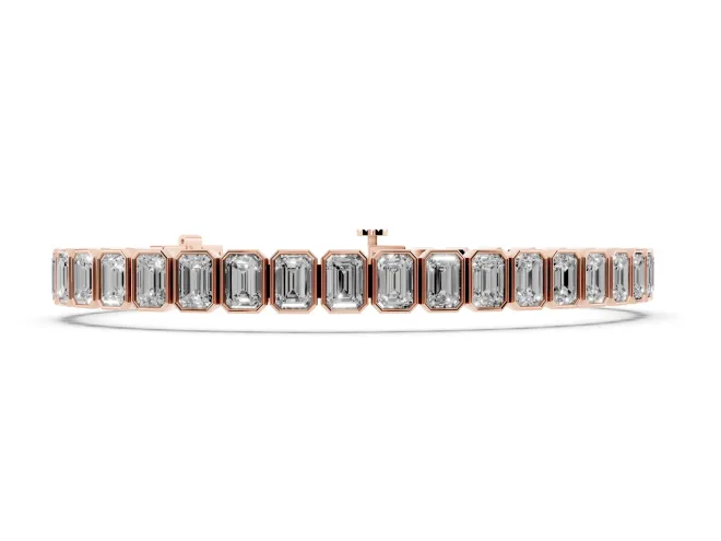Emerald Cut Lab-Grown Diamond North-South Bezel Tennis Bracelet | Stepped Rims | Rose Gold