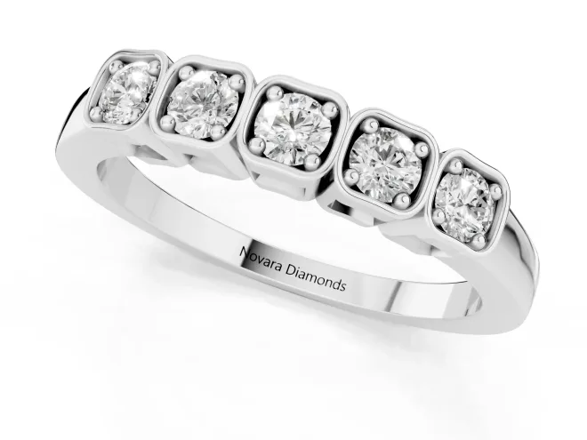 Five-Stone Round Diamond Band Set in Platinum with Bezel Setting – second view
