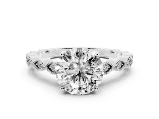 Round Cut Diamond Solitaire Ring Set in Platinum with Infinity Twist Pavé Band